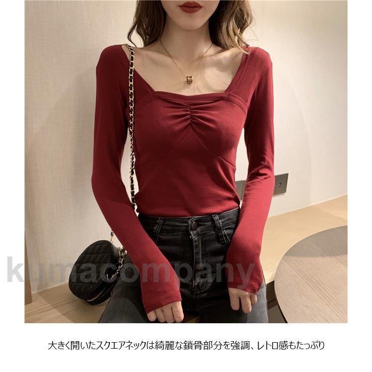 インナーウェア レディース インナーシャツ スクエアネック 長袖Tシャツ 肌着 アンダーウェア スリム Tシャツ カットソー 重ね着 春 秋 冬