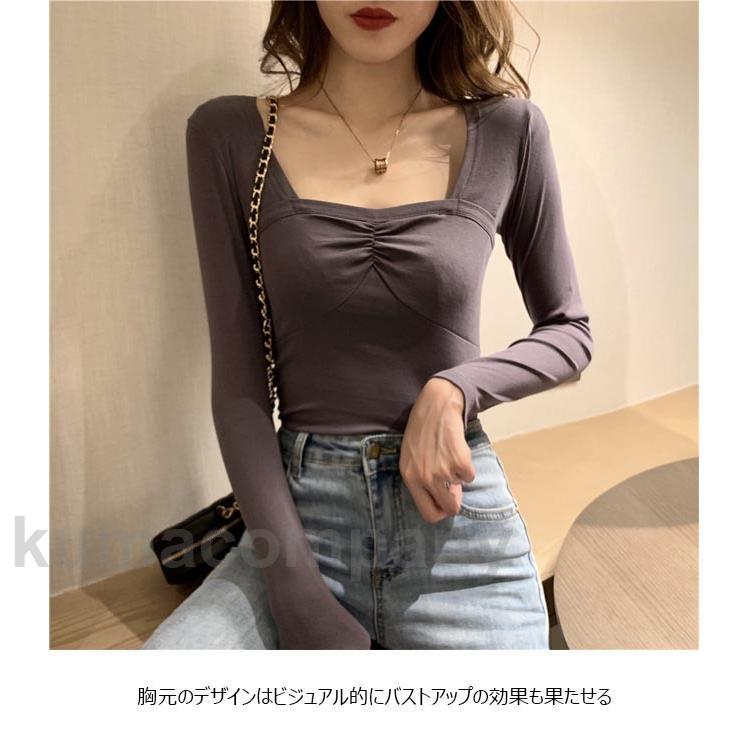 インナーウェア レディース インナーシャツ スクエアネック 長袖Tシャツ 肌着 アンダーウェア スリム Tシャツ カットソー 重ね着 春 秋 冬