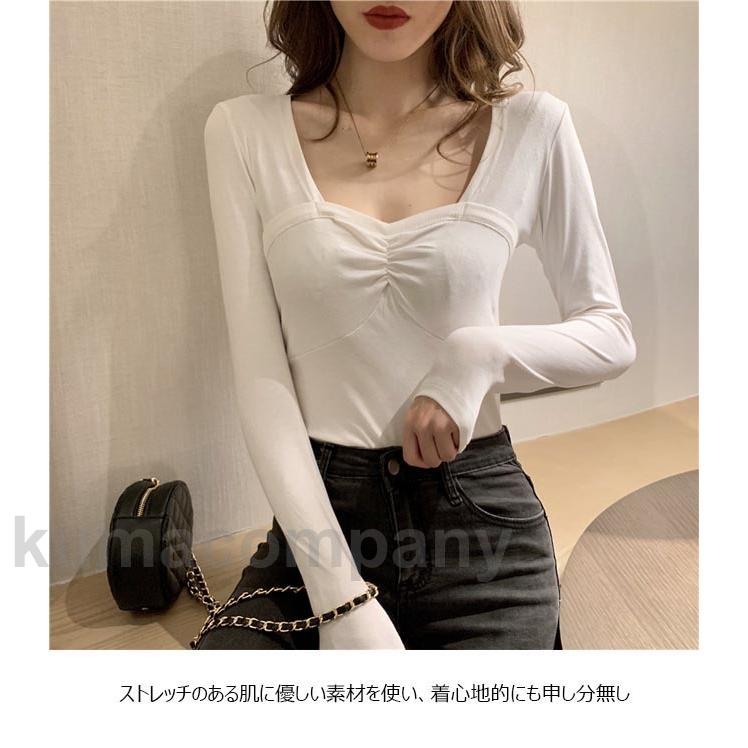 インナーウェア レディース インナーシャツ スクエアネック 長袖Tシャツ 肌着 アンダーウェア スリム Tシャツ カットソー 重ね着 春 秋 冬