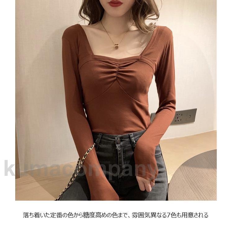 インナーウェア レディース インナーシャツ スクエアネック 長袖Tシャツ 肌着 アンダーウェア スリム Tシャツ カットソー 重ね着 春 秋 冬