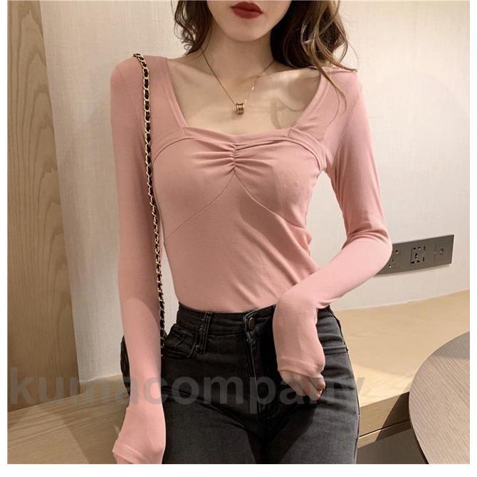 インナーウェア レディース インナーシャツ スクエアネック 長袖Tシャツ 肌着 アンダーウェア スリム Tシャツ カットソー 重ね着 春 秋 冬