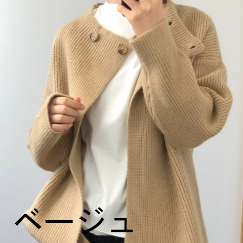 カーディガン レディース セーターカーディガン ニット 無地 ざっくり シングルブレスト ラウンドネック 体型カバー ベーシックアイテム ワンサイズ フリーサイズ ゆったり だぼだぼ ルーズ 長袖 袖