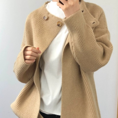 カーディガン レディース セーターカーディガン ニット 無地 ざっくり シングルブレスト ラウンドネック 体型カバー ベーシックアイテム ワンサイズ フリーサイズ ゆったり だぼだぼ ルーズ 長袖 袖