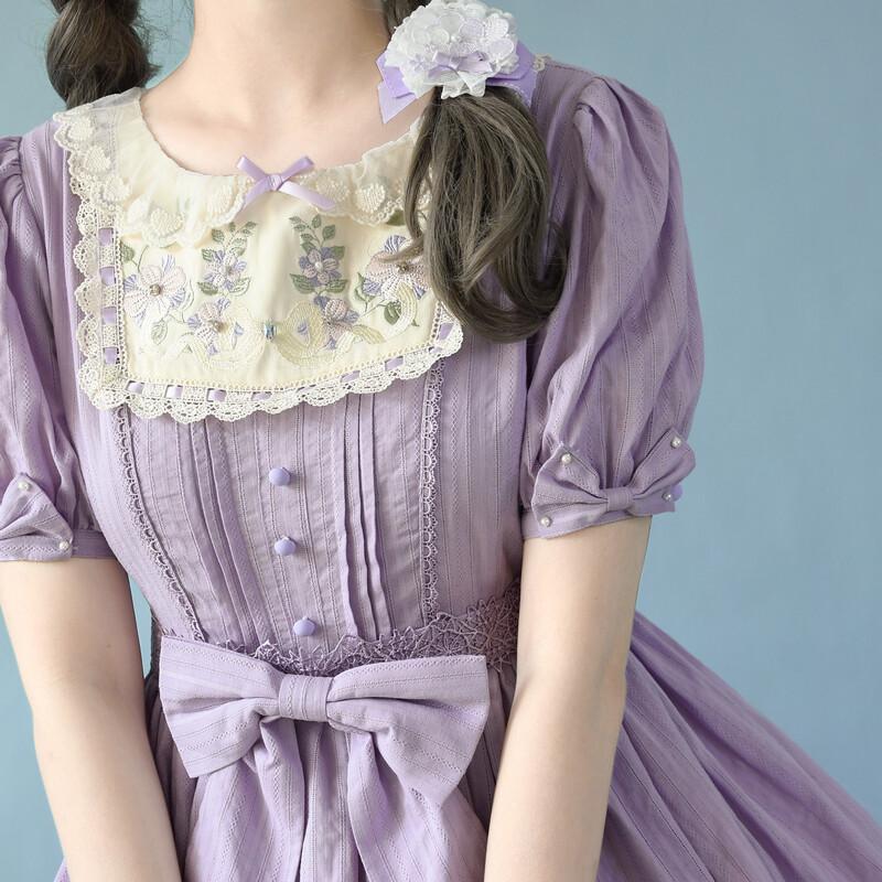 新作 ワンピース ゴスロリ クラロリ 春夏秋 長袖 半袖 選べる カチューシャ セット ドレス ロング丈 ４色 森ガール