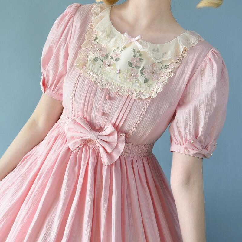 新作 ワンピース ゴスロリ クラロリ 春夏秋 長袖 半袖 選べる カチューシャ セット ドレス ロング丈 ４色 森ガール