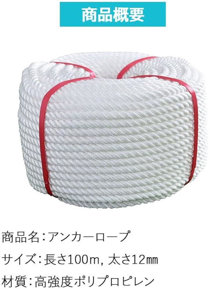 アンカーロープ 太さ 12mm 係留ロープ ボート ヨット 船 船舶 レジャーボート 漁業 水産養殖 耐水 耐摩擦 土木 建築 工事 荷役 作業用 救命ロープ 救援 高所作業(100m)