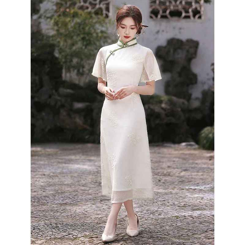 ワンピースドレスドレススタイル毎日 ホワイトチョンサム2025改善された女の子の若い気質ドレス小さな新鮮な ワンピースドレスドレススタイル毎日 ホワイトチョンサム2025改善された女の子の若い気質ドレス小さな新鮮な