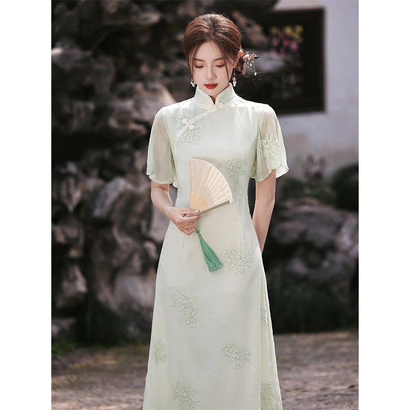 ワンピースドレスドレススタイル毎日 ホワイトチョンサム2025改善された女の子の若い気質ドレス小さな新鮮な ワンピースドレスドレススタイル毎日 ホワイトチョンサム2025改善された女の子の若い気質ドレス小さな新鮮な