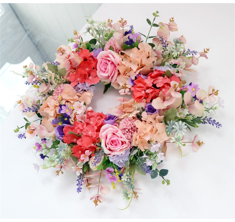 ローズ リース 正面玄関 24インチ 60cm 大きなフラワー リース 春 夏 オールシーズン 屋外 緑 ル リース 壁掛け フェイク フェイクフラワー クリスマス 誕生日プレゼント 花 ギフト 開店