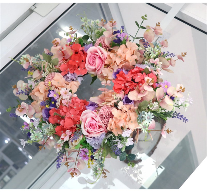 ローズ リース 正面玄関 24インチ 60cm 大きなフラワー リース 春 夏 オールシーズン 屋外 緑 ル リース 壁掛け フェイク フェイクフラワー クリスマス 誕生日プレゼント 花 ギフト 開店