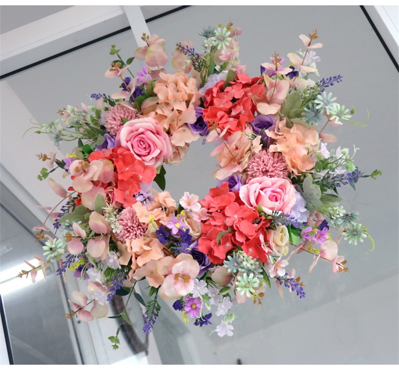 ローズ リース 正面玄関 24インチ 60cm 大きなフラワー リース 春 夏 オールシーズン 屋外 緑 ル リース 壁掛け フェイク フェイクフラワー クリスマス 誕生日プレゼント 花 ギフト 開店