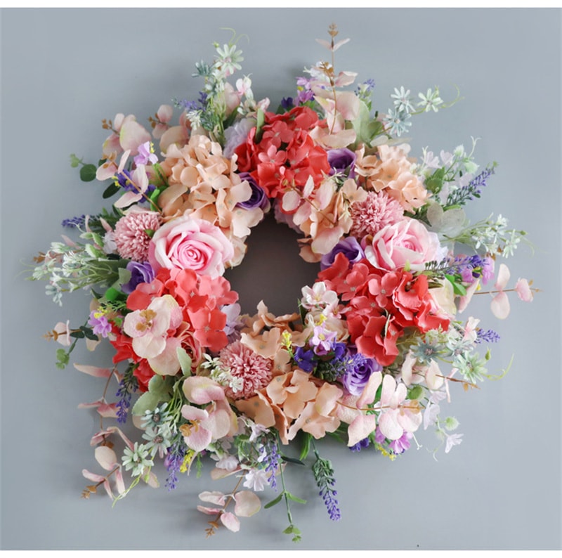 ローズ リース 正面玄関 24インチ 60cm 大きなフラワー リース 春 夏 オールシーズン 屋外 緑 ル リース 壁掛け フェイク フェイクフラワー クリスマス 誕生日プレゼント 花 ギフト 開店