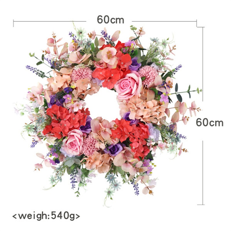 ローズ リース 正面玄関 24インチ 60cm 大きなフラワー リース 春 夏 オールシーズン 屋外 緑 ル リース 壁掛け フェイク フェイクフラワー クリスマス 誕生日プレゼント 花 ギフト 開店