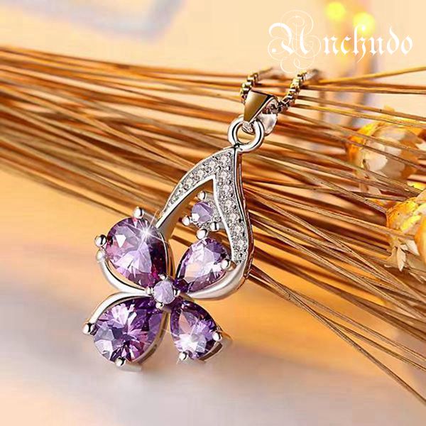 枝花 蝶 四つ葉のクローバー ネックレス レディース 水晶 プラチナ仕上げ 枝花 蝶 四つ葉のクローバー ネックレス レディース 水晶 プラチナ仕上げ