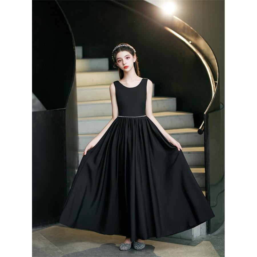 (WJ Fashion)ドレス シフォン 発表会 女の子 ピアノ発表会 ブラック 黒 120 130 140 150 160 170 フォーマル ワンピース コンクール 袖無し ノースリーブ ロング (WJ Fashion)ドレス シフォン 発表会 女の子 ピアノ発表会 ブラック 黒 120 130 140 150 160 170 フォーマル ワンピース コンクール 袖無し ノースリーブ ロング