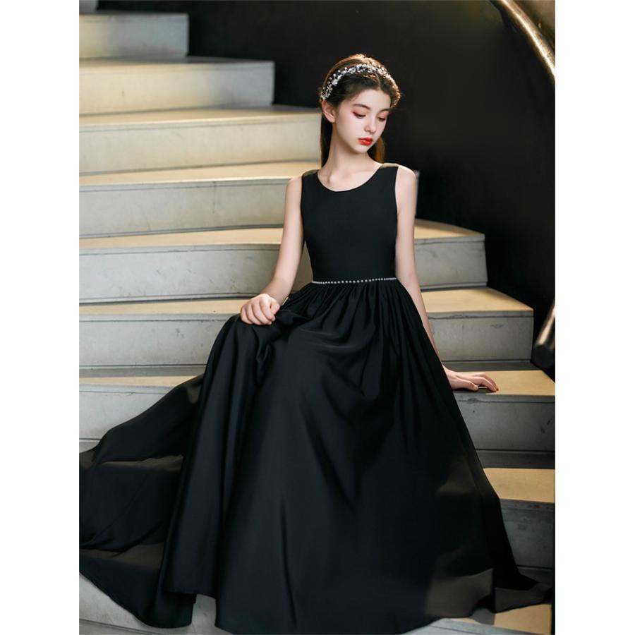(WJ Fashion)ドレス シフォン 発表会 女の子 ピアノ発表会 ブラック 黒 120 130 140 150 160 170 フォーマル ワンピース コンクール 袖無し ノースリーブ ロング (WJ Fashion)ドレス シフォン 発表会 女の子 ピアノ発表会 ブラック 黒 120 130 140 150 160 170 フォーマル ワンピース コンクール 袖無し ノースリーブ ロング