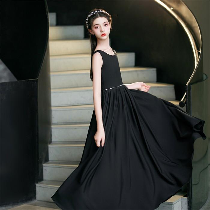 (WJ Fashion)ドレス シフォン 発表会 女の子 ピアノ発表会 ブラック 黒 120 130 140 150 160 170 フォーマル ワンピース コンクール 袖無し ノースリーブ ロング (WJ Fashion)ドレス シフォン 発表会 女の子 ピアノ発表会 ブラック 黒 120 130 140 150 160 170 フォーマル ワンピース コンクール 袖無し ノースリーブ ロング