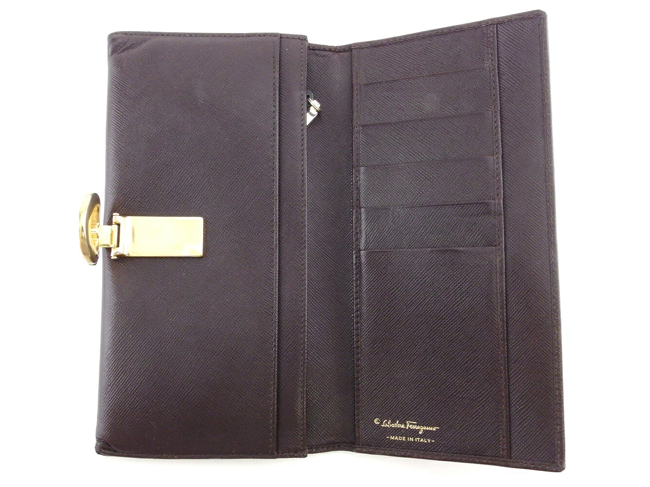 長財布 ファスナー付き 財布 ガンチーニ レディース メンズ ブラウン ゴールド 中古