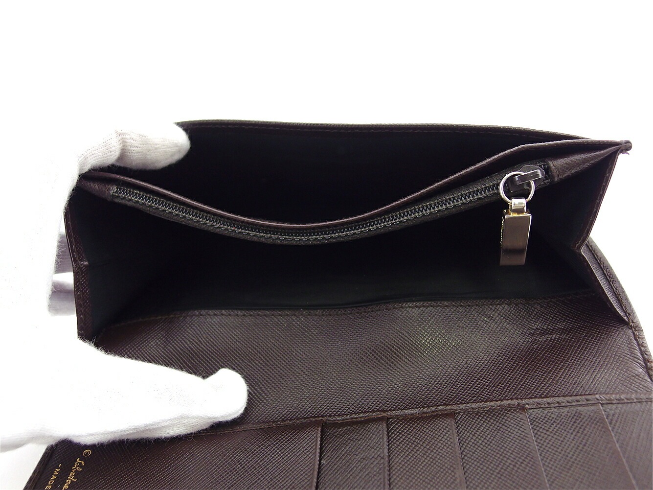 長財布 ファスナー付き 財布 ガンチーニ レディース メンズ ブラウン ゴールド 中古