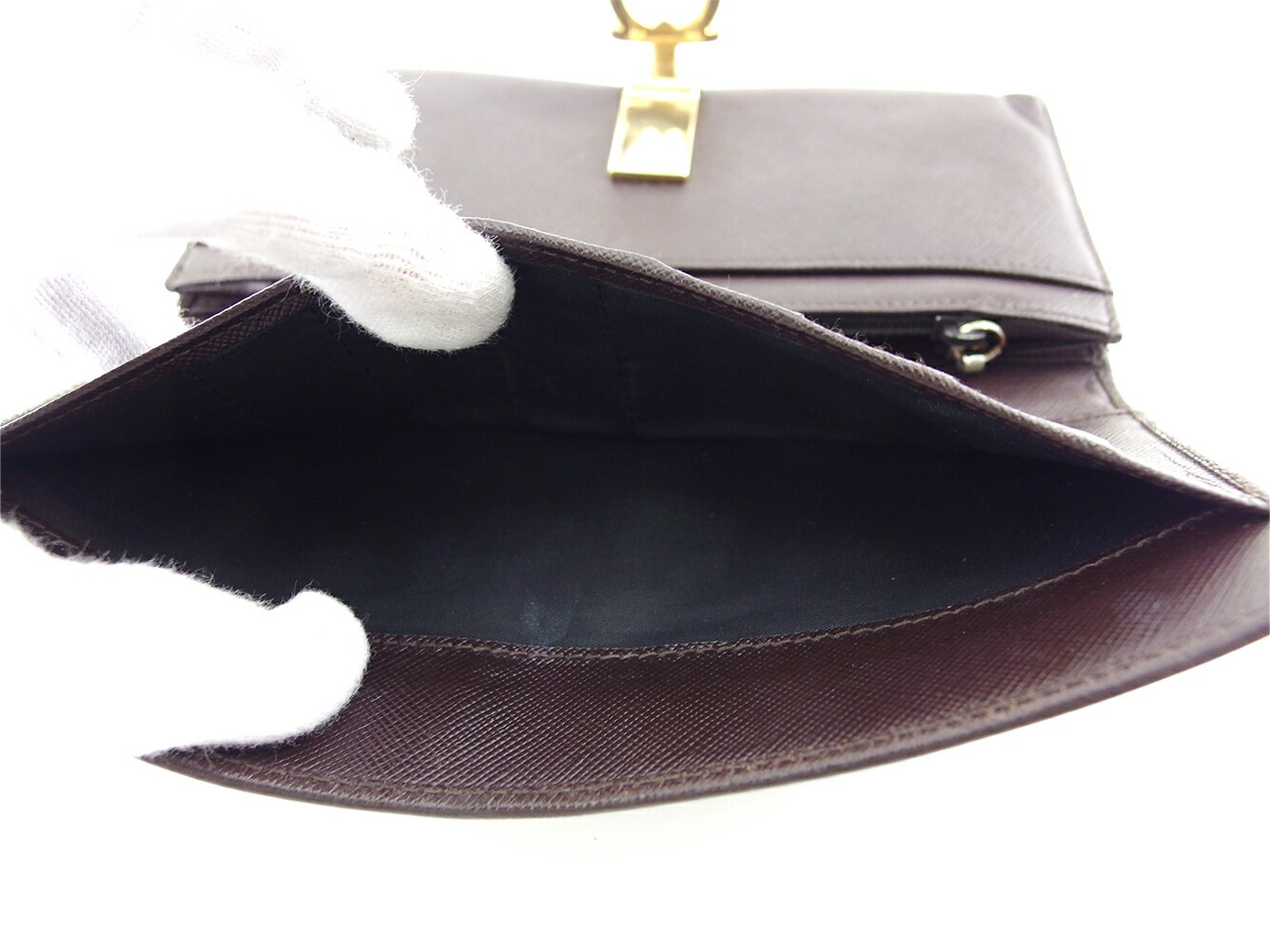 長財布 ファスナー付き 財布 ガンチーニ レディース メンズ ブラウン ゴールド 中古