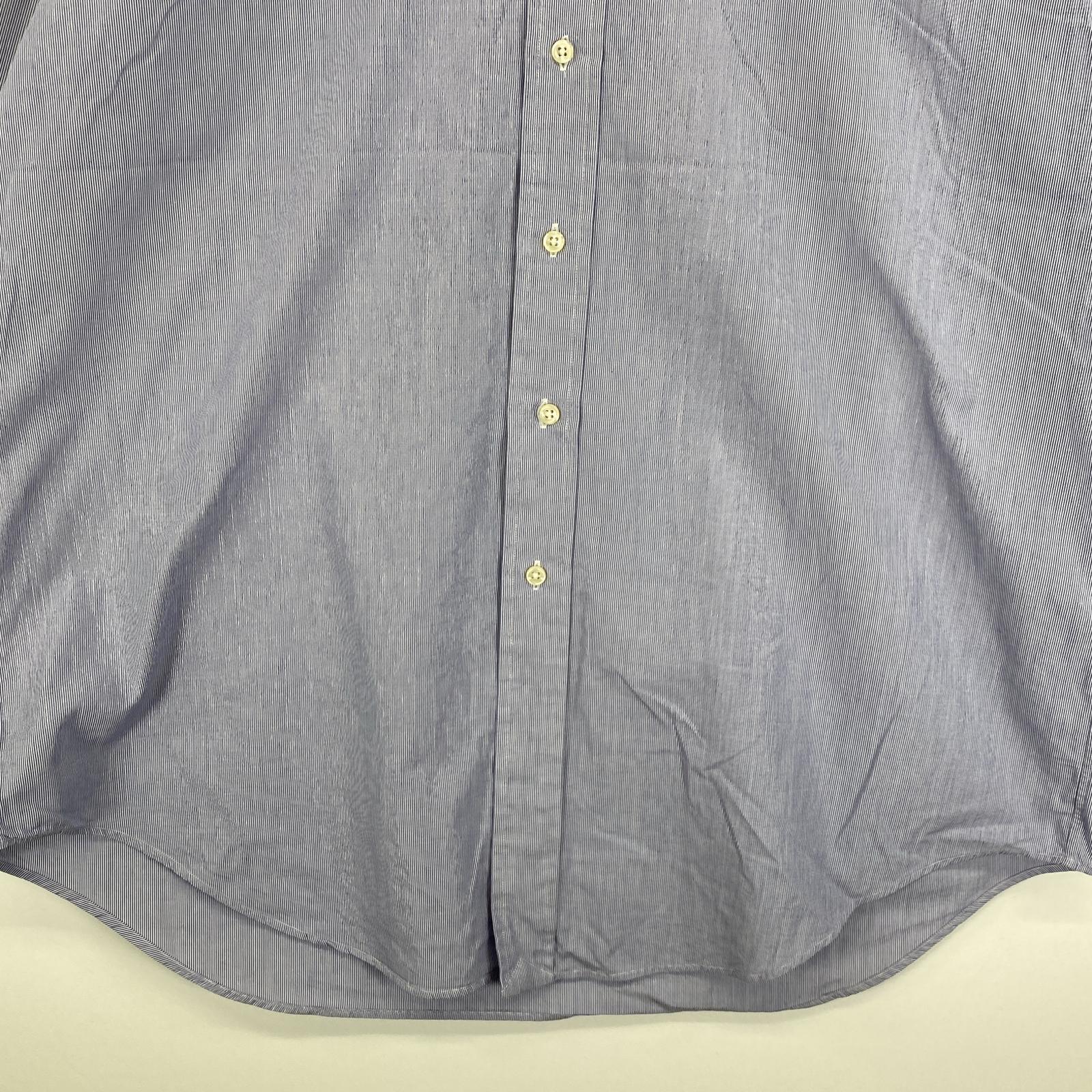 古着 長袖シャツ ボタンダウン ワンポイントロゴ刺繍 16 1/2 L ブルー系 ストライプ メンズ