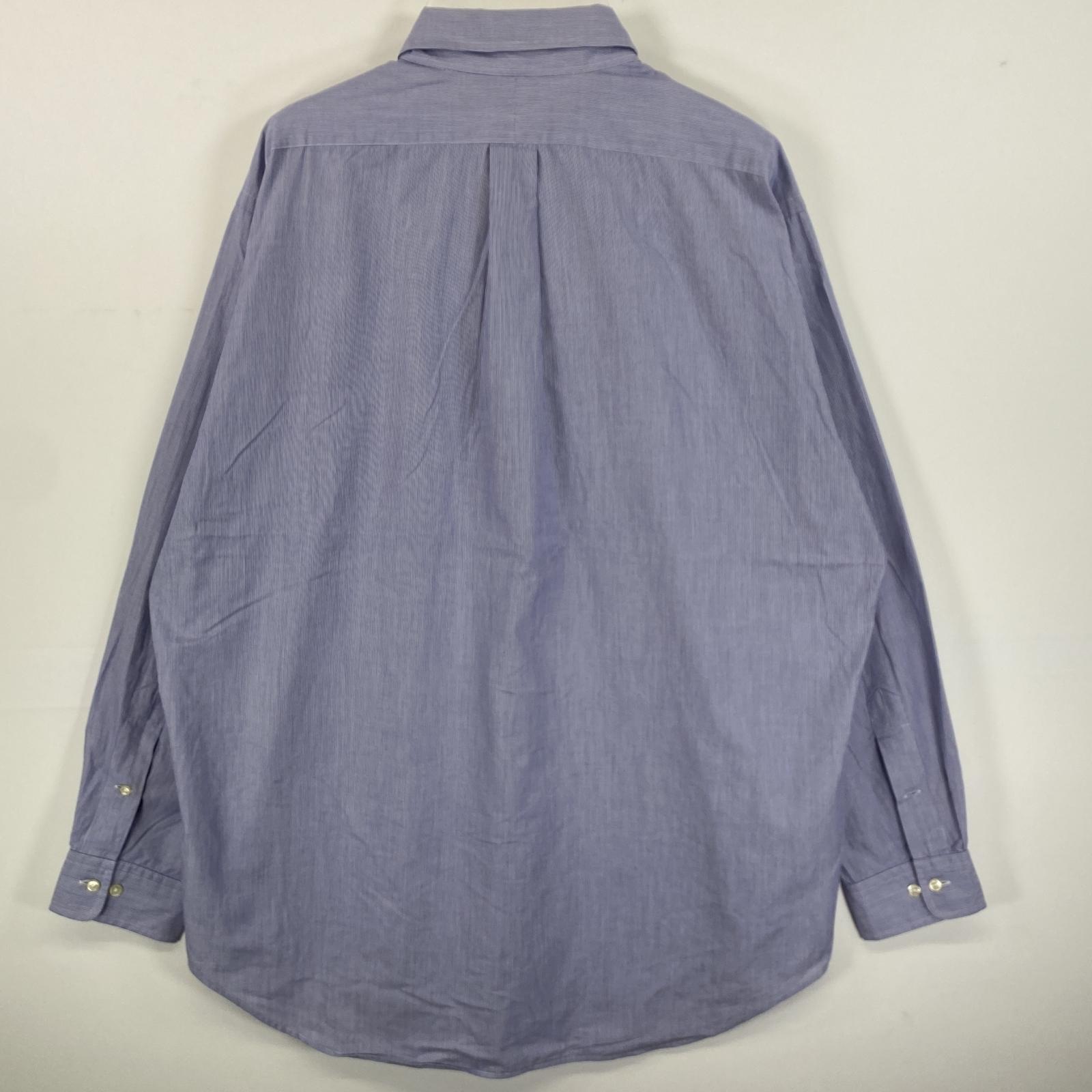古着 長袖シャツ ボタンダウン ワンポイントロゴ刺繍 16 1/2 L ブルー系 ストライプ メンズ