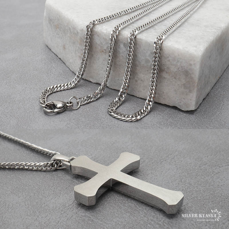 ステンレス クロスネックレス [n841-silver-n514-3mm]