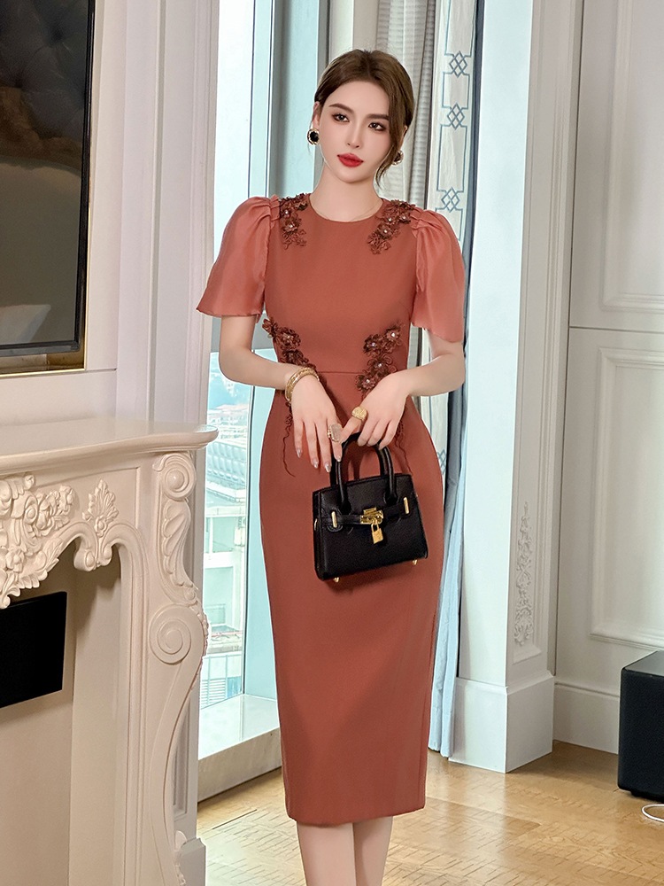 【JY.上品】 2025夏新品 レトロ 花飾り ワンピースドレス パーティー キャバ 着痩せ 大人 同窓会 披露宴 卒業式 結婚式 演奏会 ウェディング 二次会 メガ割