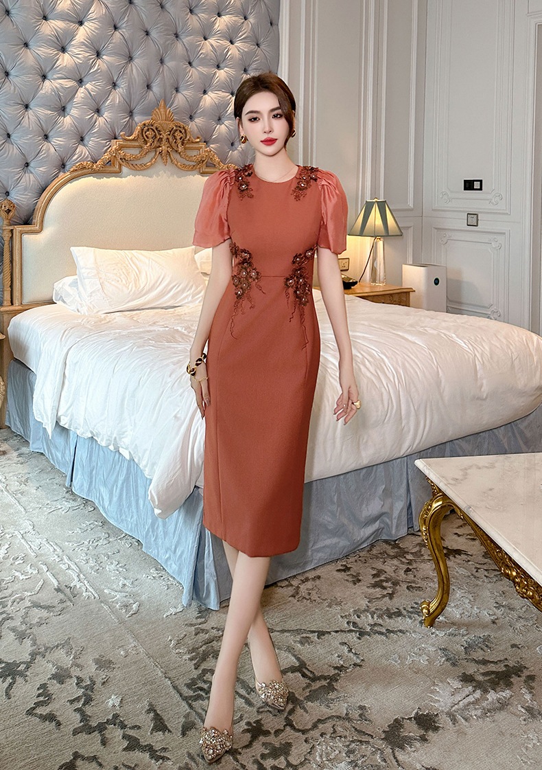 【JY.上品】 2025夏新品 レトロ 花飾り ワンピースドレス パーティー キャバ 着痩せ 大人 同窓会 披露宴 卒業式 結婚式 演奏会 ウェディング 二次会 メガ割