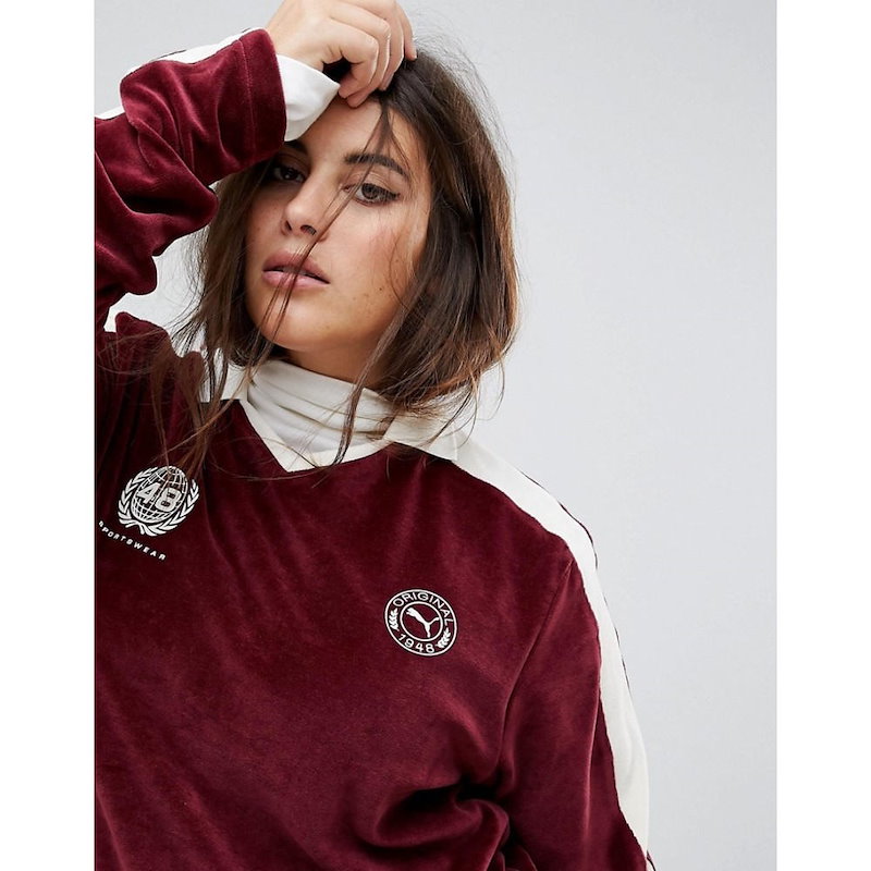 プーマ レディース トップス【Puma Exclusive To ASOS Plus Velvet Football Jersey In Burgundy】Burgundy プーマ レディース トップス【Puma Exclusive To ASOS Plus Velvet Football Jersey In Burgundy】Burgundy