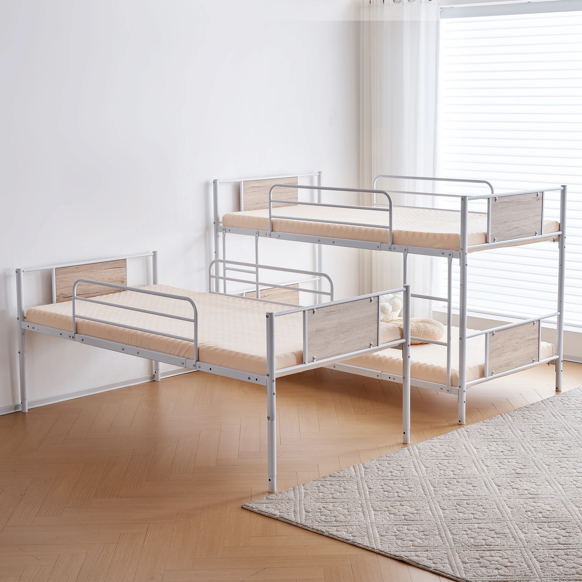 ホワイト】三段ベッド パイプベッド 分離可能 スチールベッド 子供部屋