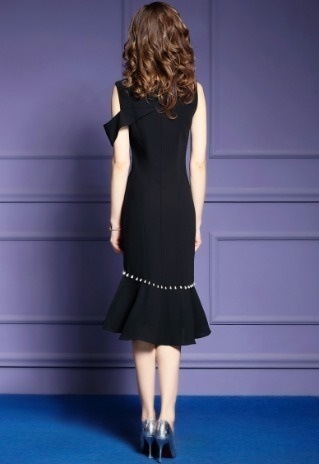 パーティードレス ビーズ ビジュー タイト マーメイド 無地 ブラック