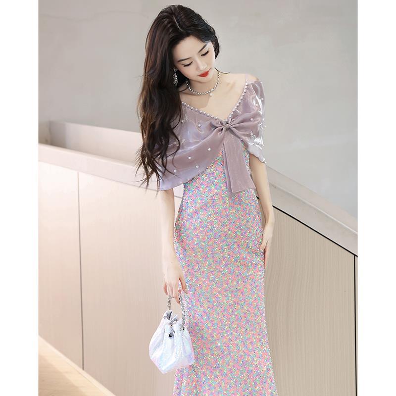 宴会気質イブニングドレス2025新しいフィッシュテール パーティードレス 結婚式 宴会気質イブニングドレス2025新しいフィッシュテール パーティードレス 結婚式