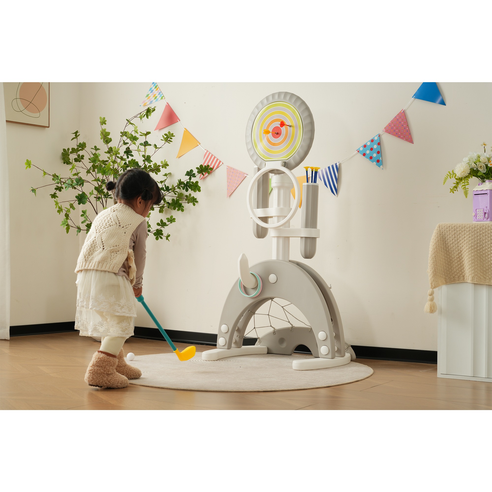 【国内発送】アーチェリー ダーツ バスケット サッカー ゴルフ 6in1多機能遊具 輪投げ 弓矢 組立簡単 室内遊具 おもちゃ 高さ調節可能124~160 キッズ 男の子 女の子 子供 誕生日 プレゼ