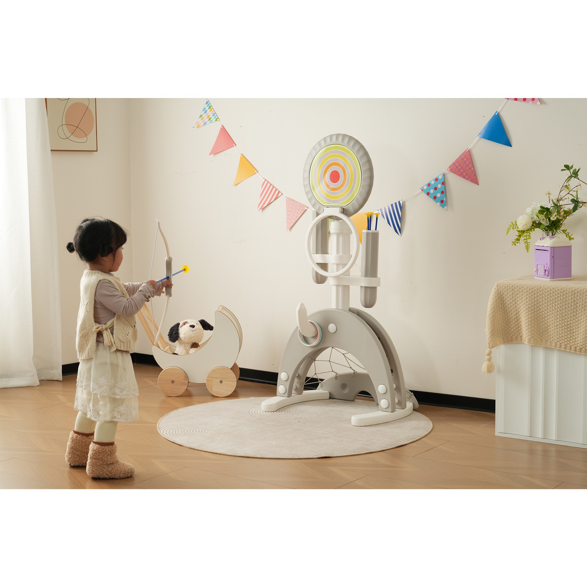 【国内発送】アーチェリー ダーツ バスケット サッカー ゴルフ 6in1多機能遊具 輪投げ 弓矢 組立簡単 室内遊具 おもちゃ 高さ調節可能124~160 キッズ 男の子 女の子 子供 誕生日 プレゼ