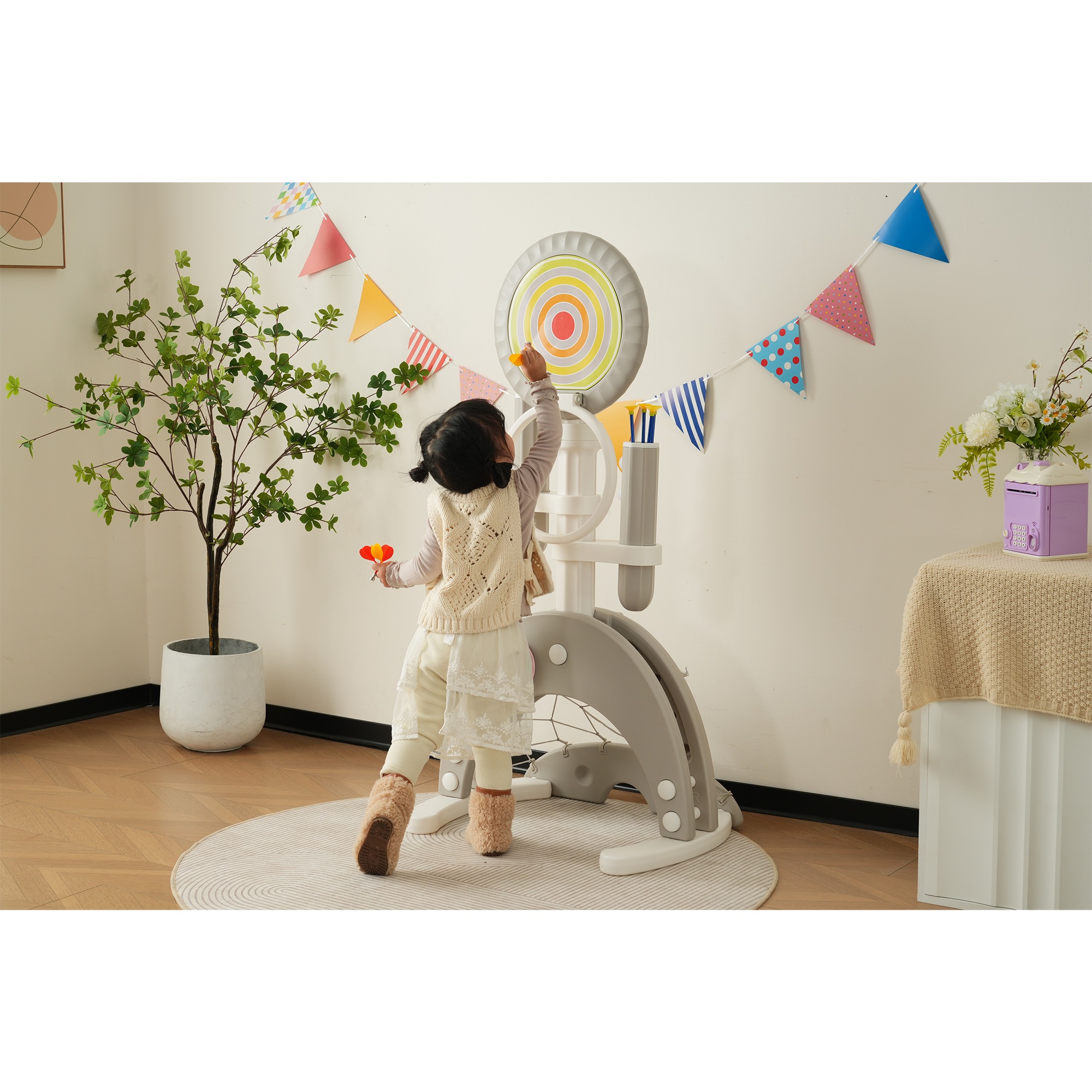 【国内発送】アーチェリー ダーツ バスケット サッカー ゴルフ 6in1多機能遊具 輪投げ 弓矢 組立簡単 室内遊具 おもちゃ 高さ調節可能124~160 キッズ 男の子 女の子 子供 誕生日 プレゼ