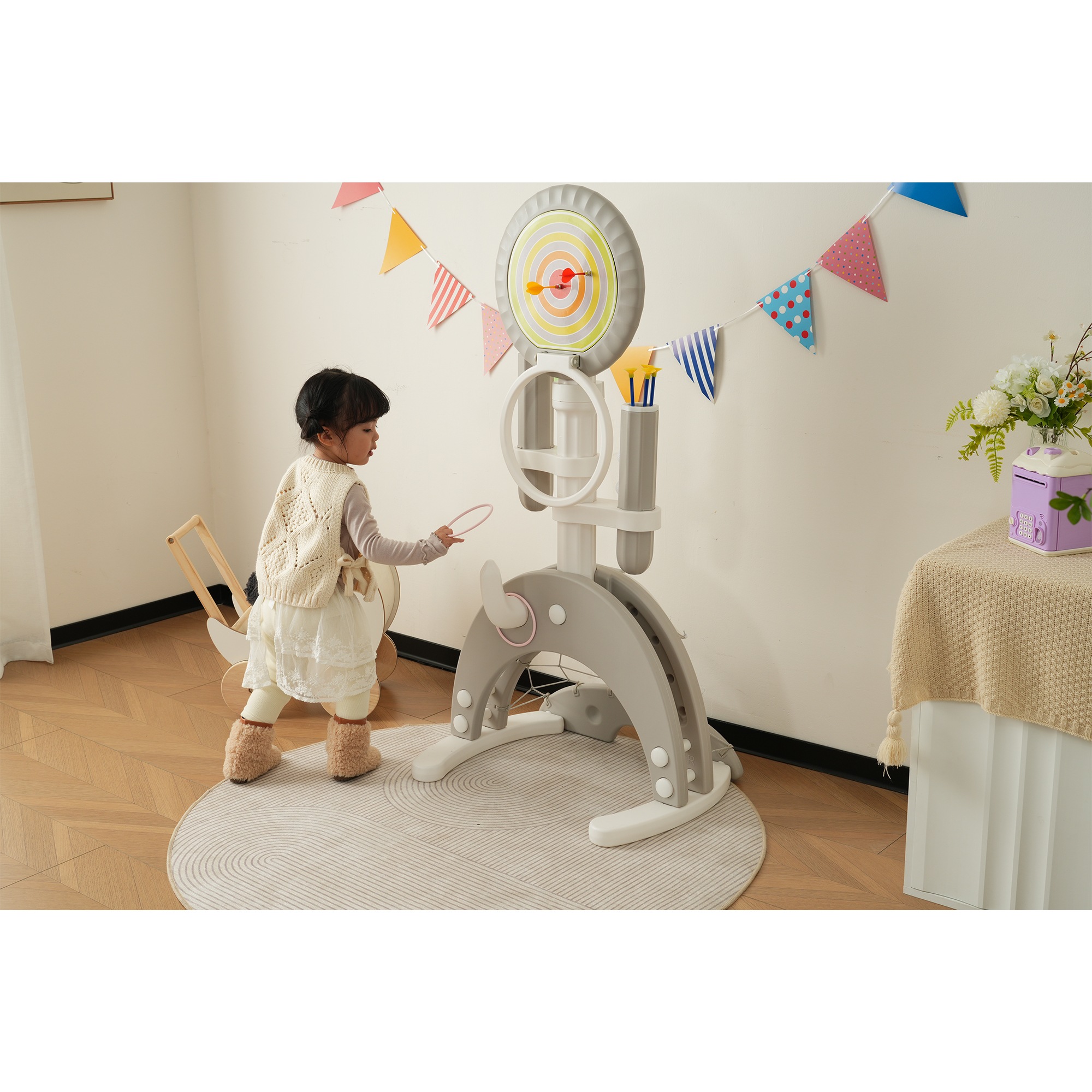 【国内発送】アーチェリー ダーツ バスケット サッカー ゴルフ 6in1多機能遊具 輪投げ 弓矢 組立簡単 室内遊具 おもちゃ 高さ調節可能124~160 キッズ 男の子 女の子 子供 誕生日 プレゼ