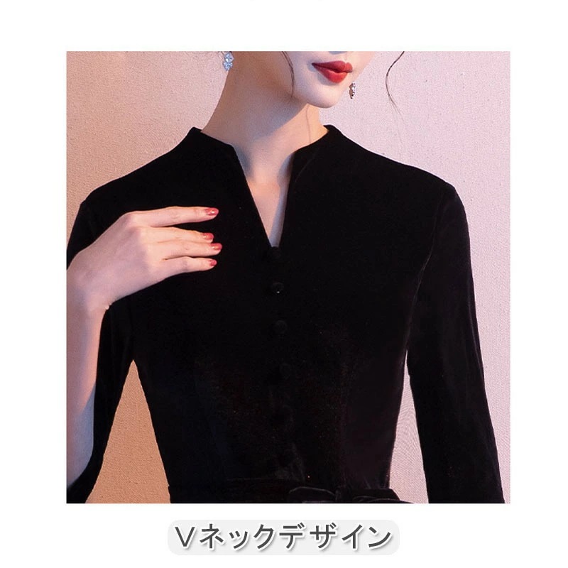 パーティードレス 結婚式 ワンピース longdress ロングドレス Ｖネック ワンピース 袖あり ウェディングドレス ウエディング ドレス 二次会 花嫁 ブライズメイド お呼ばれ ワンピース エン