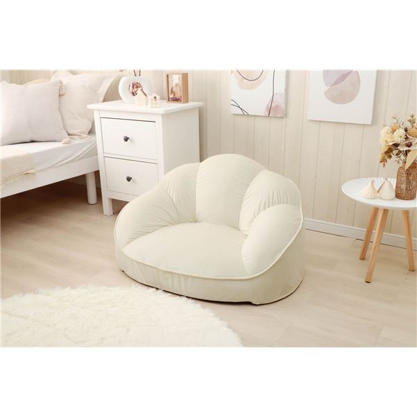 フロアソファー 約幅87cm 1人掛け ベロア アイボリー シェル型 ローソファー リビング ダイニング 子供部屋 プレゼント