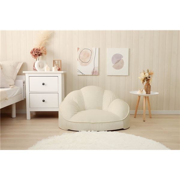 フロアソファー 約幅87cm 1人掛け ベロア アイボリー シェル型 ローソファー リビング ダイニング 子供部屋 プレゼント