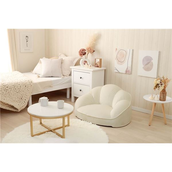 フロアソファー 約幅87cm 1人掛け ベロア アイボリー シェル型 ローソファー リビング ダイニング 子供部屋 プレゼント