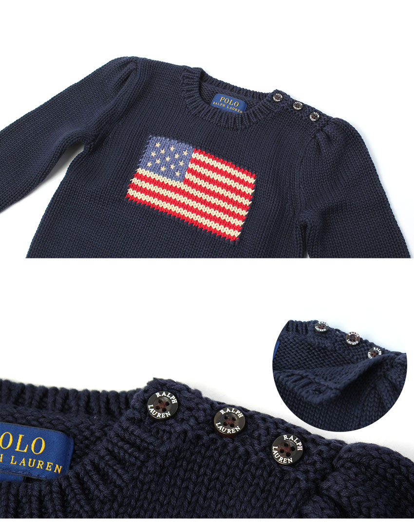 キッズ ジュニア 子供 セーター トップス 肩釦 プルオーバー 長袖 クルーネック ブランド ロゴ FLAG COTTON CREW SWEATER 312668609 キッズ ジュニア 子供 セーター トップス 肩釦 プルオーバー 長袖 クルーネック ブランド ロゴ FLAG COTTON CREW SWEATER 312668609