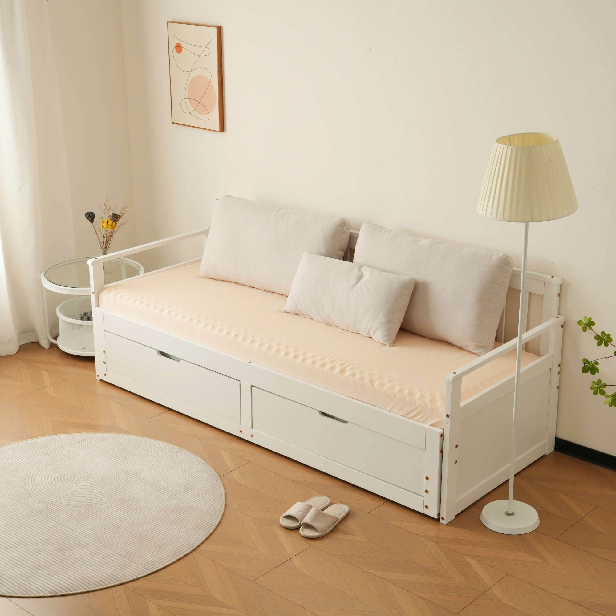 国内発送】ソファベッド ディベッド 伸長式ベッド 木製 引き出し付き