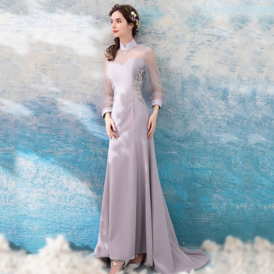 マーメイドドレス カラードレス 演奏会 安い ロングドレス 結婚式 カクテルドレス 二次会 イブニングドレス 花嫁 袖あり パーティードレス 発表会 大きい サイズ