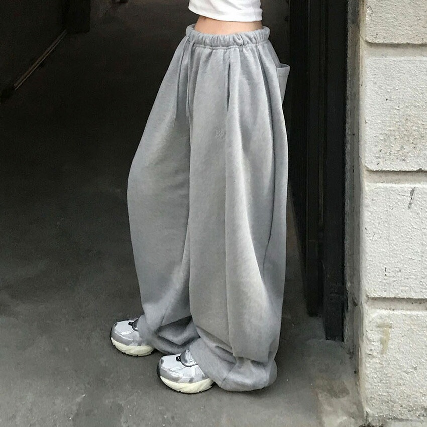 [メガ割りSALE]2TYPEサイドラインミニロゴワイドスウェットパンツ