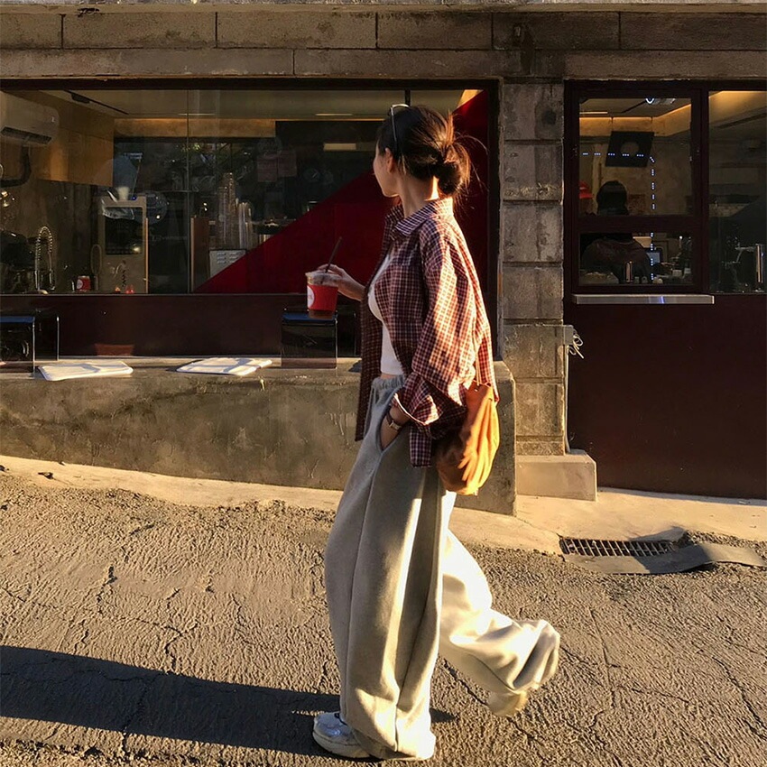 [メガ割りSALE]2TYPEサイドラインミニロゴワイドスウェットパンツ