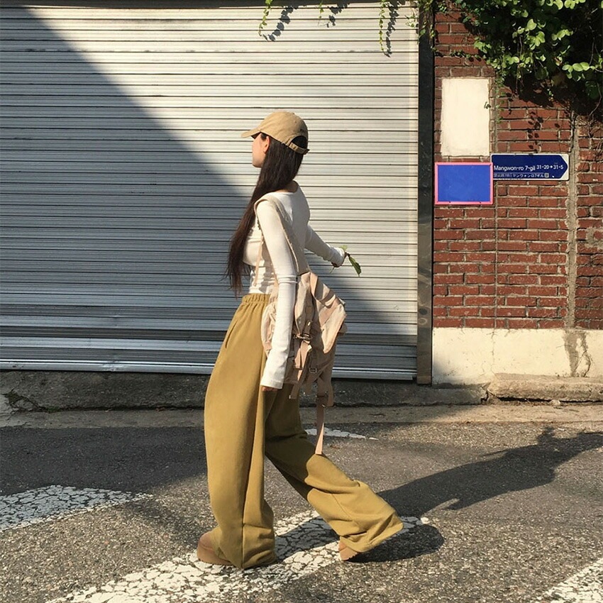 [メガ割りSALE]2TYPEサイドラインミニロゴワイドスウェットパンツ