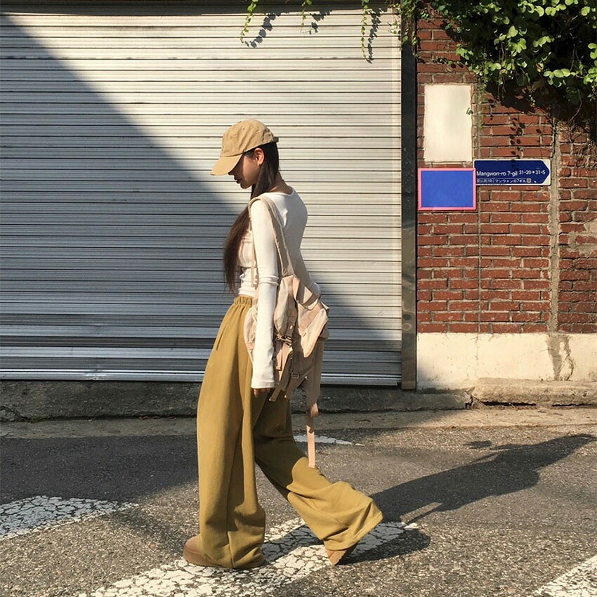 [メガ割りSALE]2TYPEサイドラインミニロゴワイドスウェットパンツ