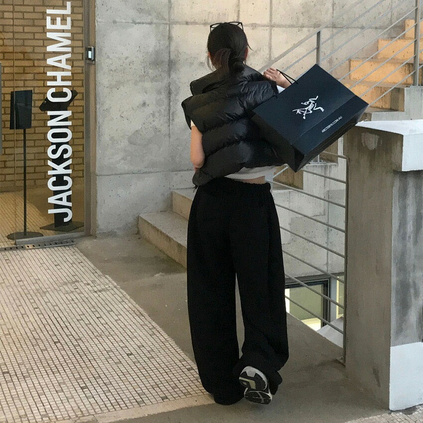 [メガ割りSALE]2TYPEサイドラインミニロゴワイドスウェットパンツ