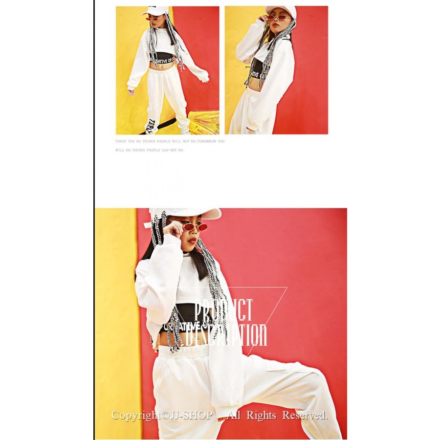 トップス ジャズダンス衣装ヒップホップ キッズ ダンス衣装 レッスンウエア セットアップ 長袖 タン